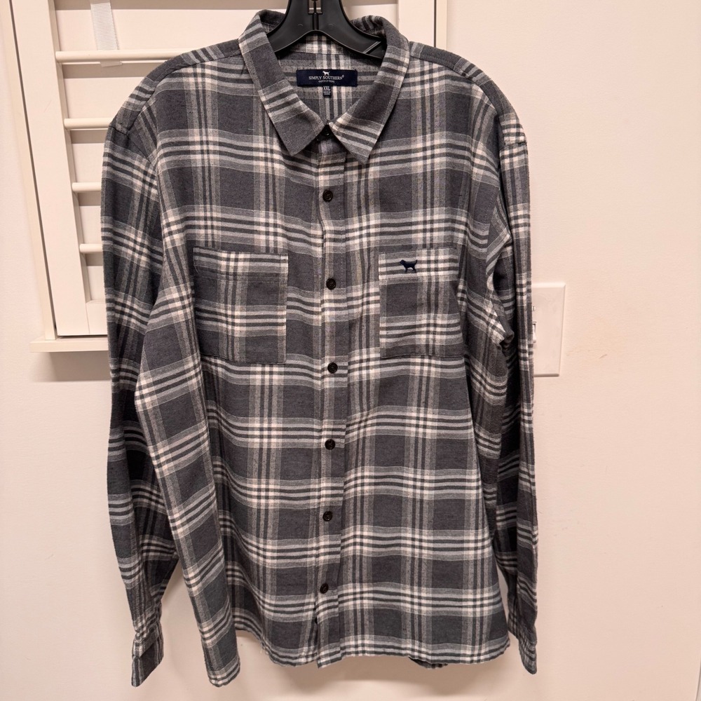 Simply Southern Outfitters Mens XXL Gray White Plaid Flannel Button Down Shirt